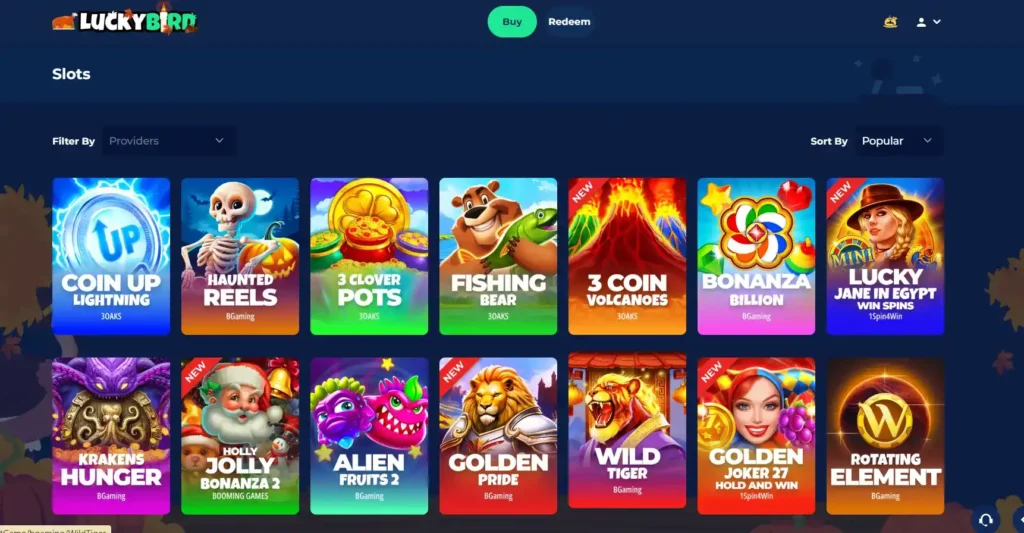 LuckyBird casino's top games