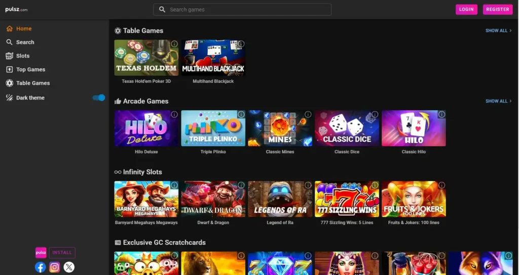 Pulsz casino games Popular casino games like slots and blackjack available with sweepstakes casino no deposit bonuses