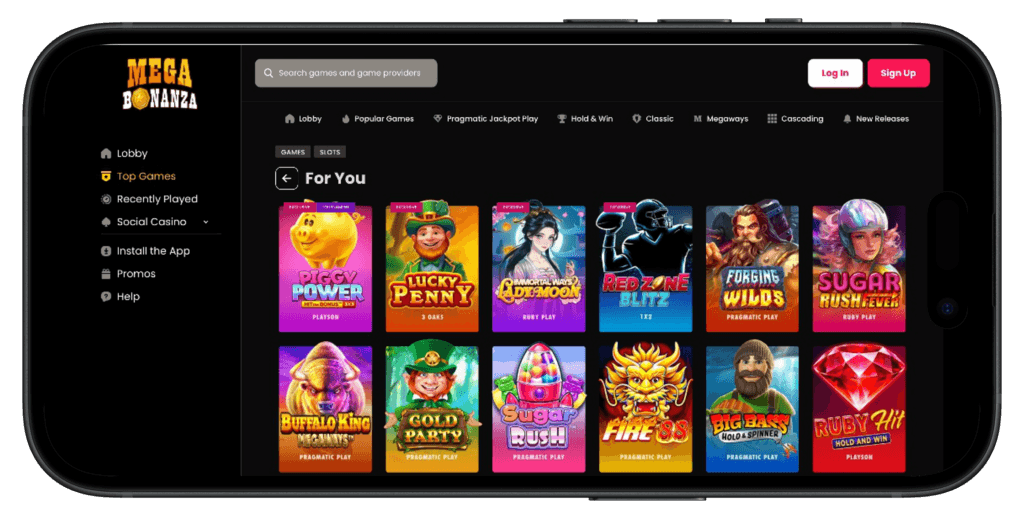 Mega-Bonanza-games-on mobile Slots with a sweepstakes casino no deposit bonus on a mobile phone