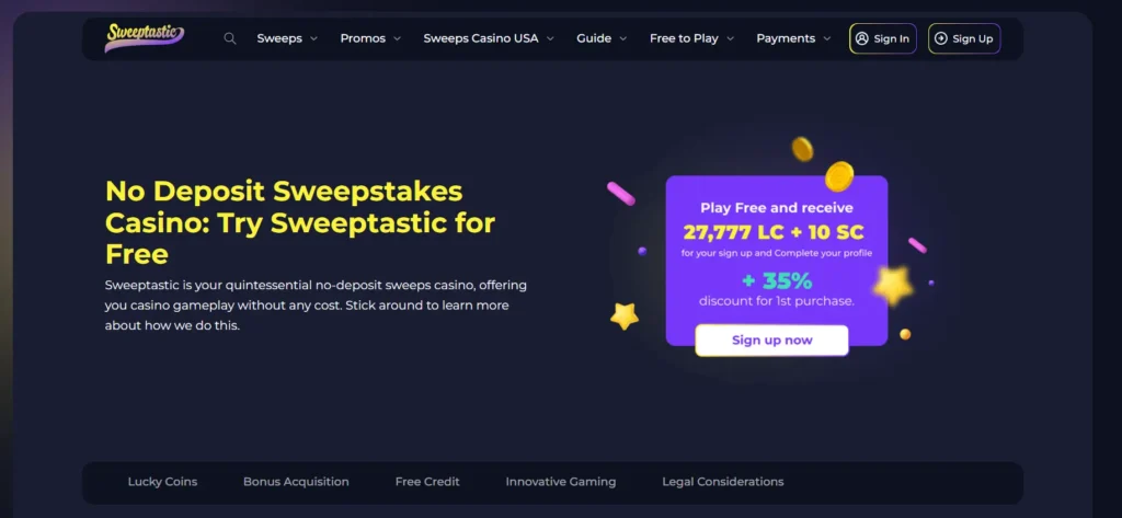 Sweeptastic no deposit bonus offer January 2025